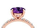 Rose gold Round Cut Amethyst Pavé Solitaire Ring with Round Band and Prong Setting_28