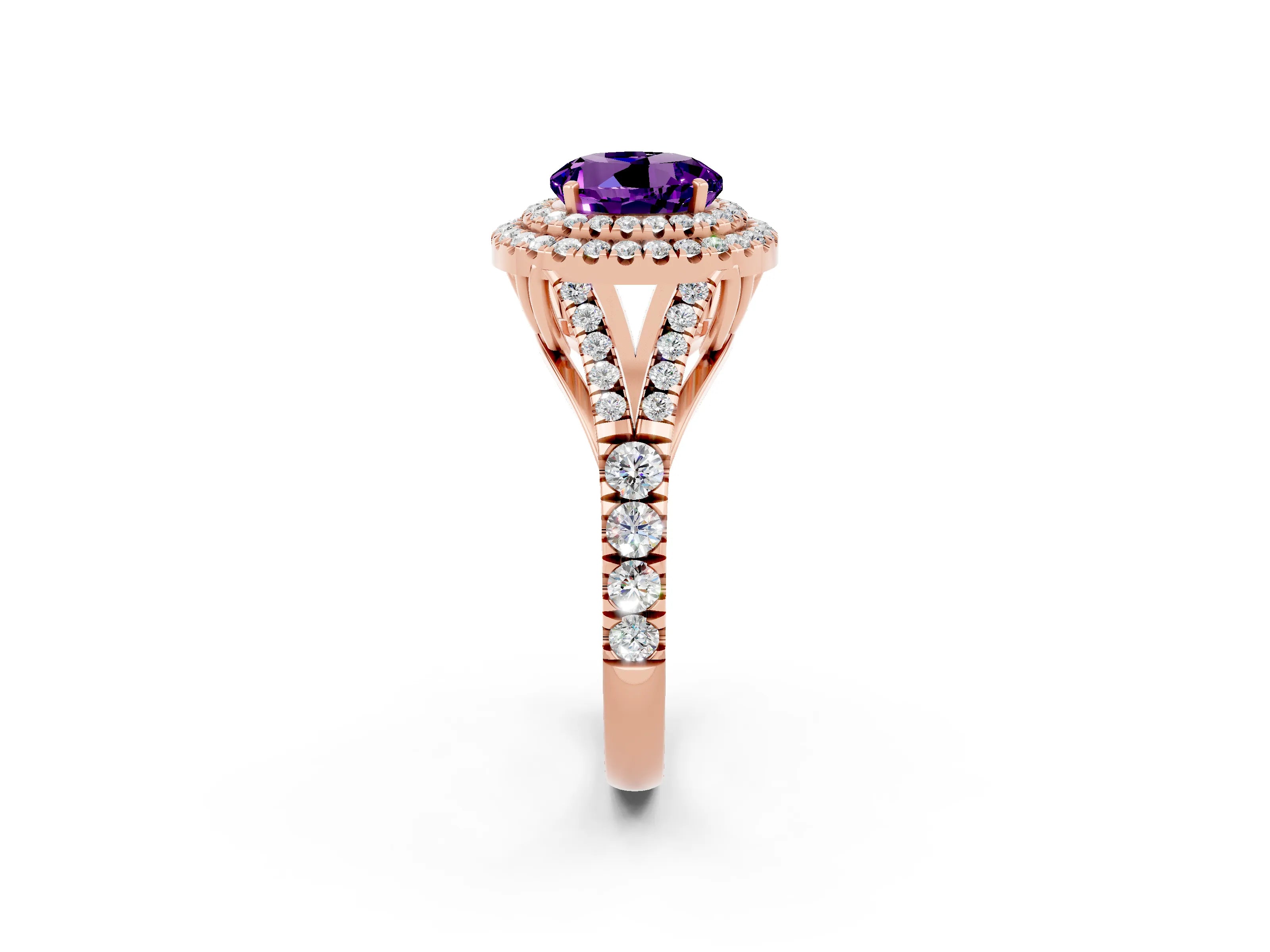 Rose gold Round Cut Amethyst Pavé Split Shank Double Halo Engagement Ring_2
