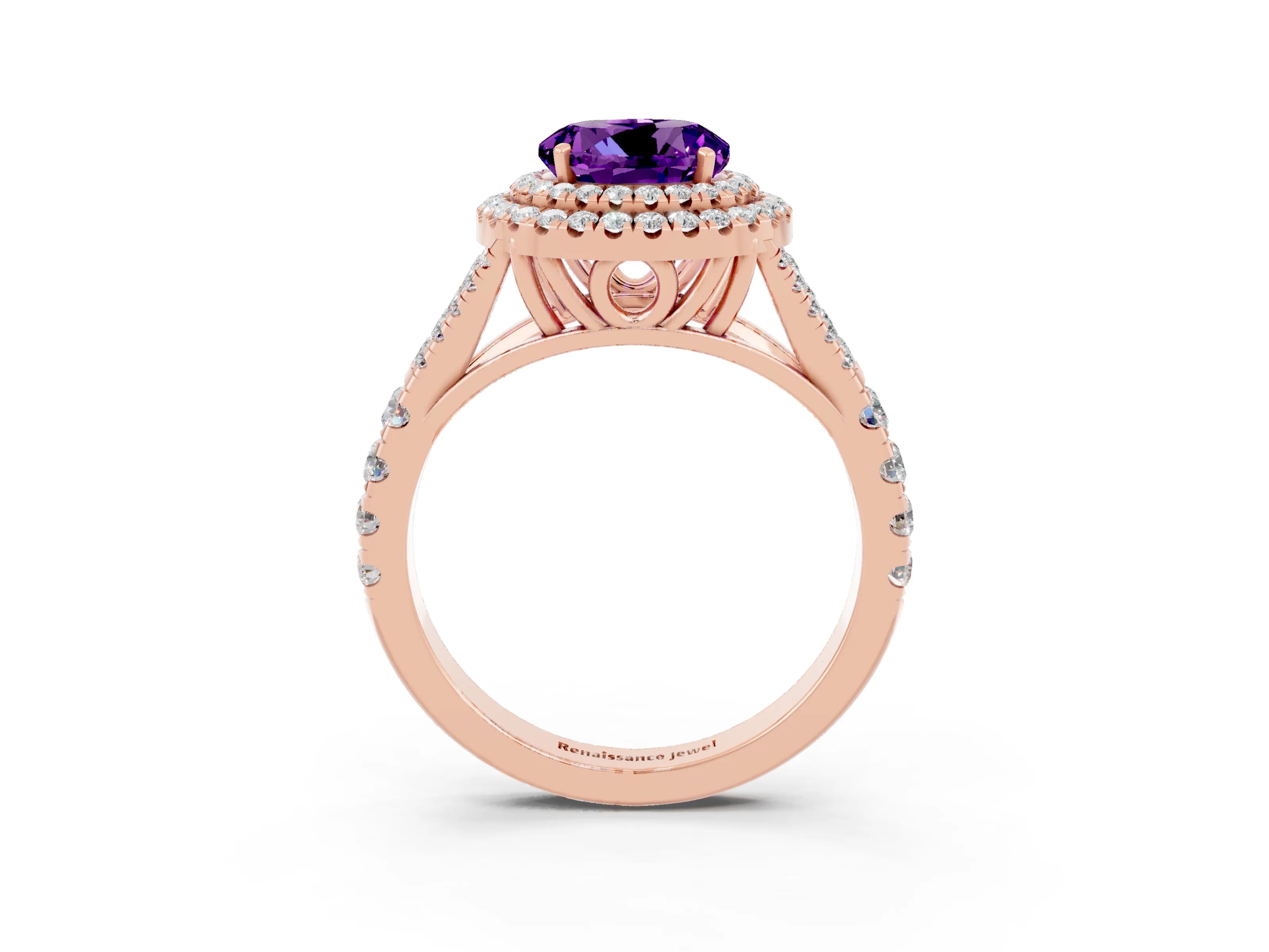 Rose gold Round Cut Amethyst Pavé Split Shank Double Halo Engagement Ring_3