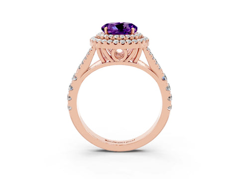 Rose gold Round Cut Amethyst Pavé Split Shank Double Halo Engagement Ring_3
