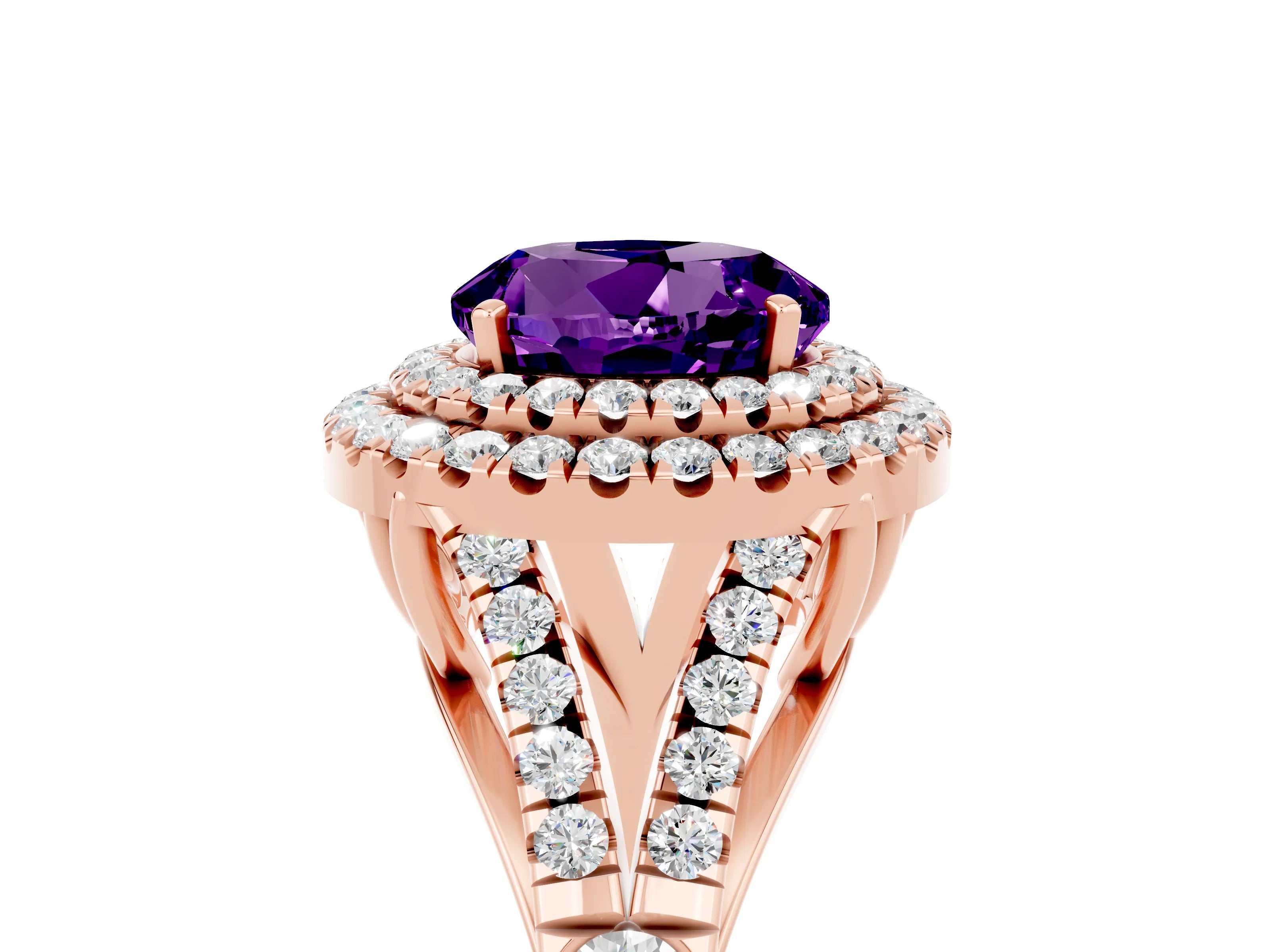 Rose gold Round Cut Amethyst Pavé Split Shank Double Halo Engagement Ring_5