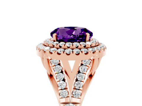 Rose gold Round Cut Amethyst Pavé Split Shank Double Halo Engagement Ring_5