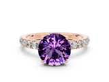 Rose gold Round Cut Amethyst Pave Band Solitaire Ring with Four-Prong Setting_12