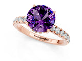 Rose gold Round Cut Amethyst Pave Band Solitaire Ring with Four-Prong Setting_13