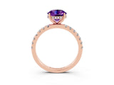 Rose gold Round Cut Amethyst Pave Band Solitaire Ring with Four-Prong Setting_15
