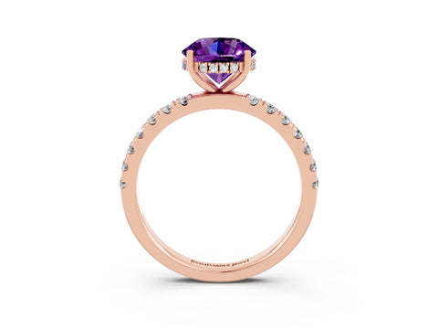 Rose gold Round Cut Amethyst Pave Band Solitaire Ring with Four-Prong Setting_15