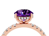 Rose gold Round Cut Amethyst Pave Band Solitaire Ring with Four-Prong Setting_16