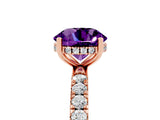 Rose gold Round Cut Amethyst Pave Band Solitaire Ring with Four-Prong Setting_17