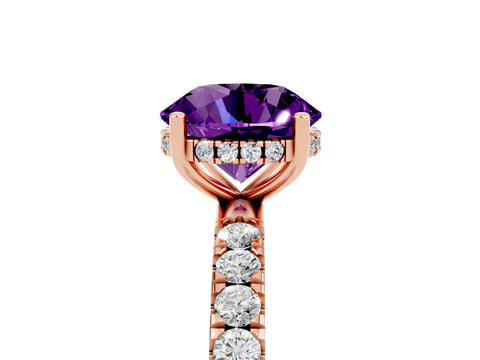 Rose gold Round Cut Amethyst Pave Band Solitaire Ring with Four-Prong Setting_17