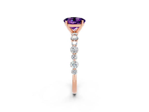 Rose gold Round Cut Amethyst Prong Set Engagement Ring with Pavé Band