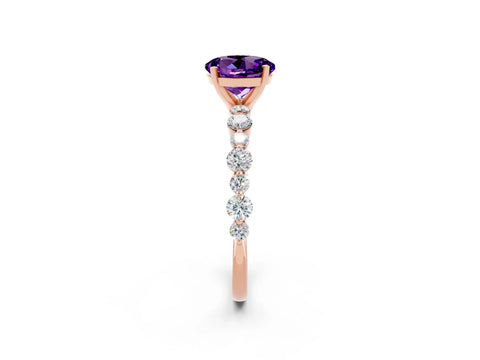 Rose gold Round Cut Amethyst Prong Set Engagement Ring with Pavé Band_2