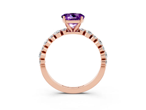 Rose gold Round Cut Amethyst Prong Set Engagement Ring with Pavé Band_3