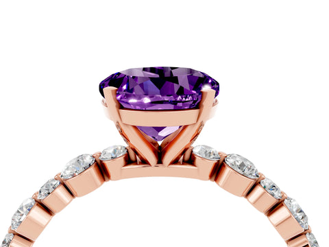 Rose gold Round Cut Amethyst Prong Set Engagement Ring with Pavé Band_4