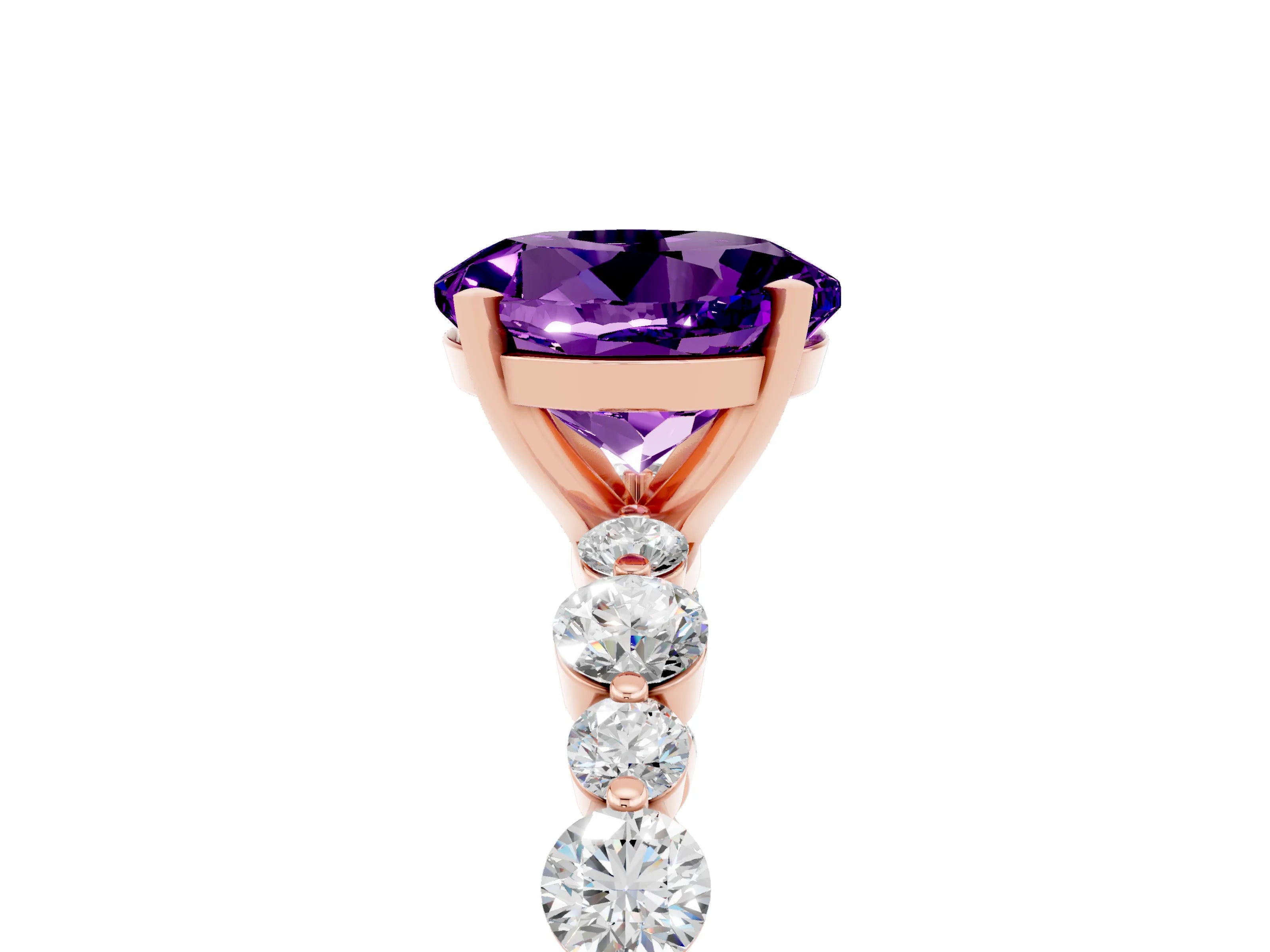 Rose gold Round Cut Amethyst Prong Set Engagement Ring with Pavé Band_5