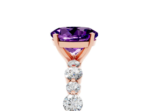 Rose gold Round Cut Amethyst Prong Set Engagement Ring with Pavé Band_5