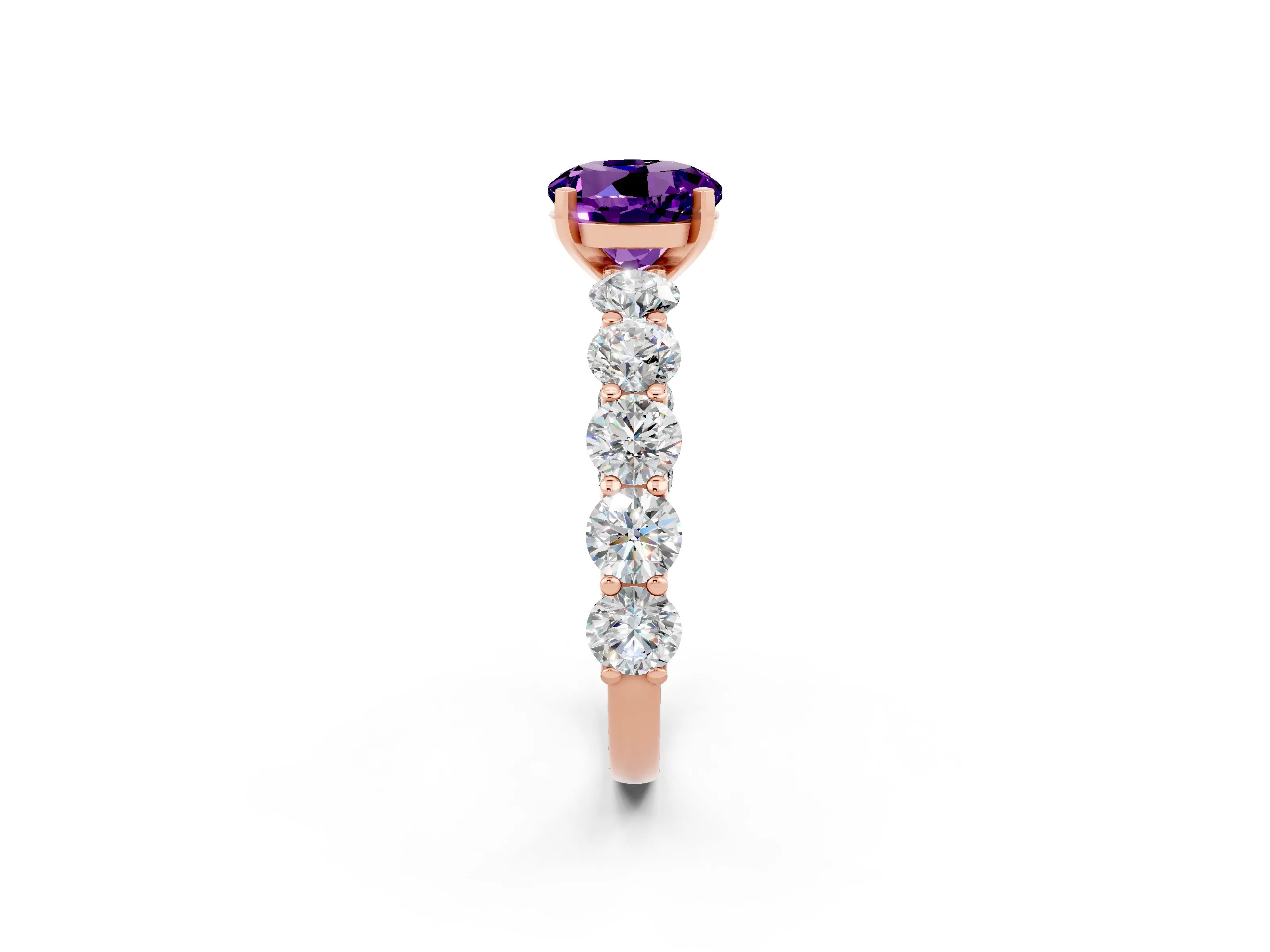 Rose gold Round Cut Amethyst Prong Setting with Side Stones on a Pave Band_2