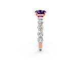 Rose gold Round Cut Amethyst Prong Setting with Side Stones on a Pave Band_2