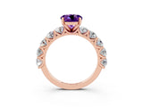 Rose gold Round Cut Amethyst Prong Setting with Side Stones on a Pave Band_3