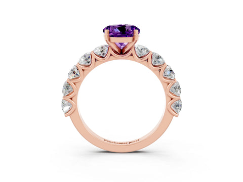 Rose gold Round Cut Amethyst Prong Setting with Side Stones on a Pave Band_3