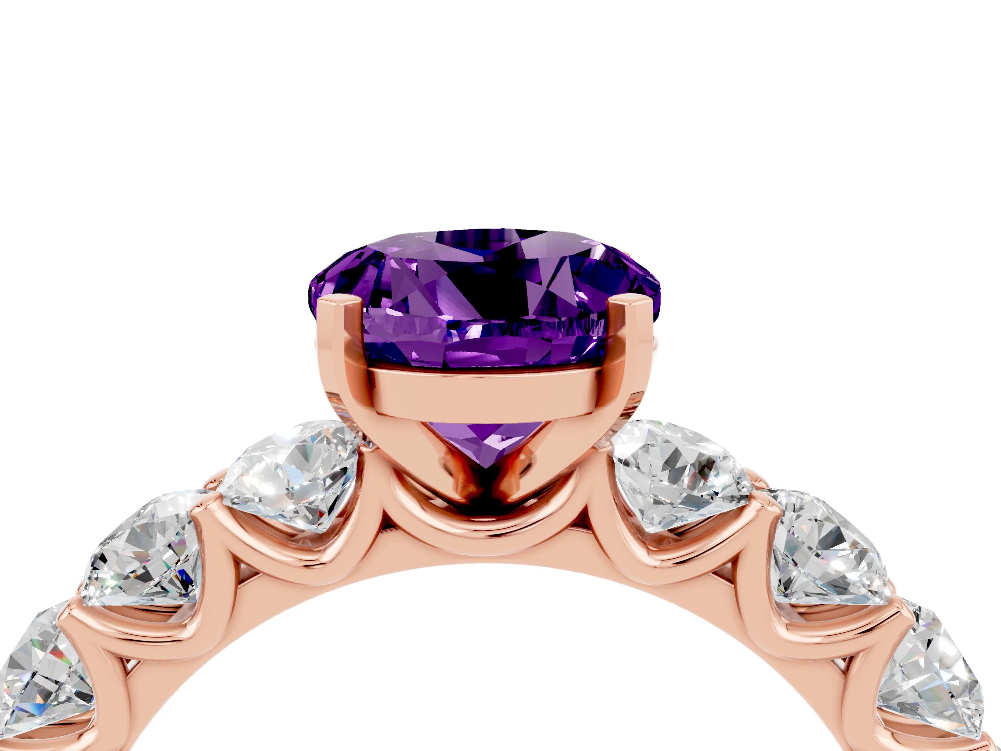 Rose gold Round Cut Amethyst Prong Setting with Side Stones on a Pave Band_4