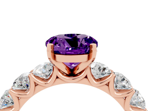 Rose gold Round Cut Amethyst Prong Setting with Side Stones on a Pave Band_4