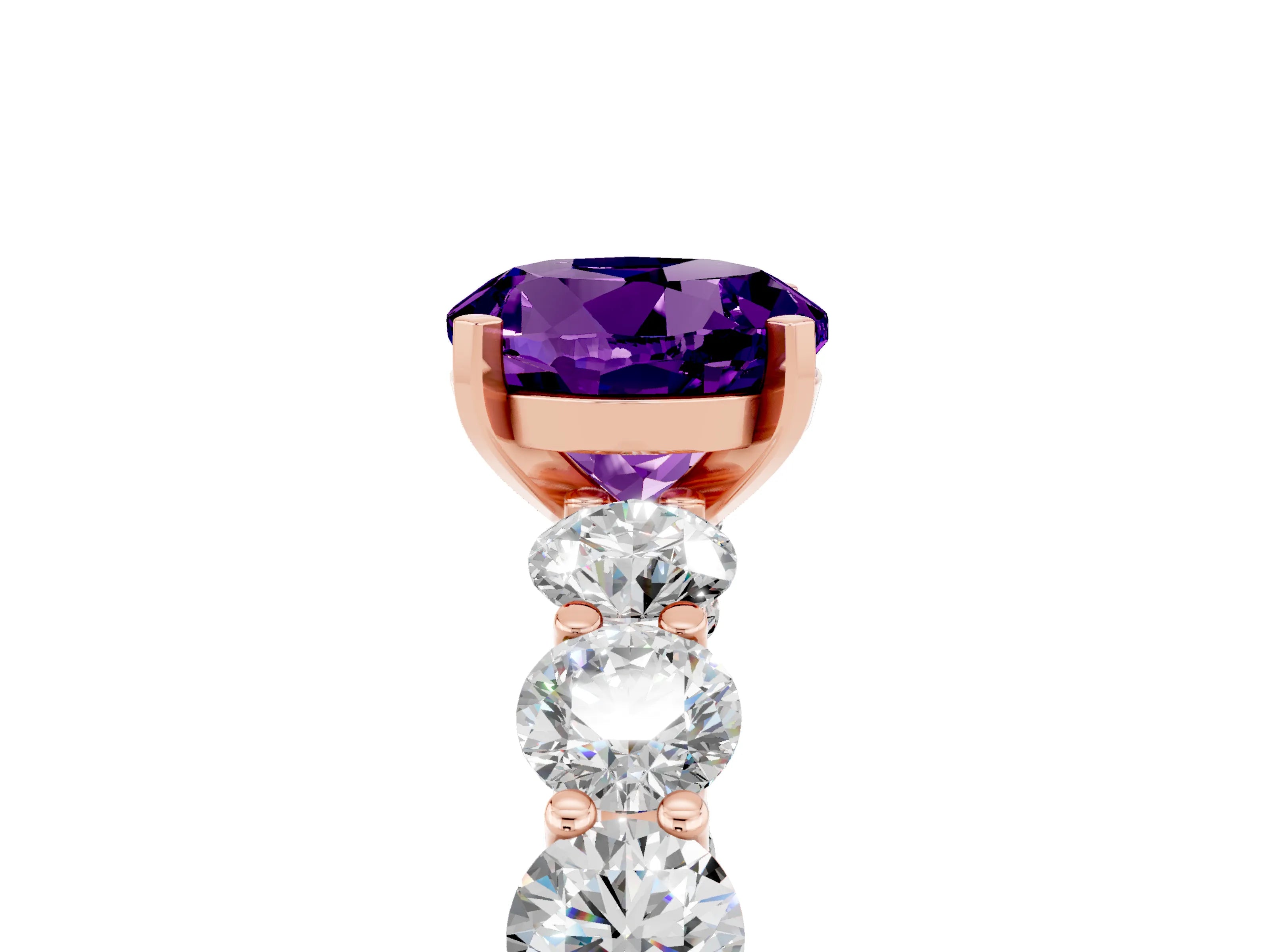 Rose gold Round Cut Amethyst Prong Setting with Side Stones on a Pave Band_5