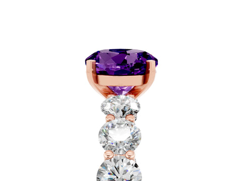 Rose gold Round Cut Amethyst Prong Setting with Side Stones on a Pave Band_5