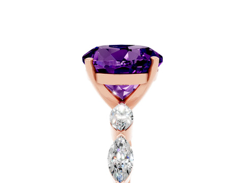 Rose gold Round Cut Amethyst Ring with Marquise Side Stones and Prong Setting_5