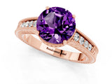 Rose gold Round Cut Amethyst Ring with Milgrain Pavé Band and Four-Prong Setting_13