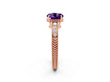 Rose gold Round Cut Amethyst Ring with Milgrain Pavé Band and Four-Prong Setting_14