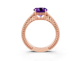 Rose gold Round Cut Amethyst Ring with Milgrain Pavé Band and Four-Prong Setting_15