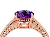 Rose gold Round Cut Amethyst Ring with Milgrain Pavé Band and Four-Prong Setting_16