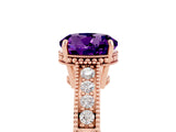 Rose gold Round Cut Amethyst Ring with Milgrain Pavé Band and Four-Prong Setting_17
