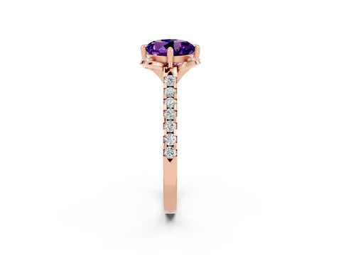 Rose gold Round Cut Amethyst Ring with Pavé Band and Floral Prong Setting_2