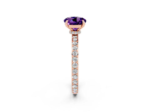 Rose gold Round Cut Amethyst Ring with Pavé Band and Four-Prong Setting_2