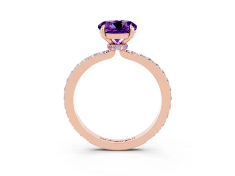 Rose gold Round Cut Amethyst Ring with Pavé Band and Four-Prong Setting_3
