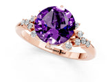 Rose gold Round Cut Amethyst Ring with Side Stones and Four-Prong Setting_37