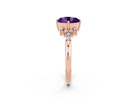 Rose gold Round Cut Amethyst Ring with Side Stones and Four-Prong Setting_38