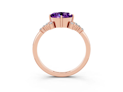 Rose gold Round Cut Amethyst Ring with Side Stones and Four-Prong Setting_39