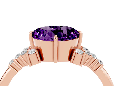 Rose gold Round Cut Amethyst Ring with Side Stones and Four-Prong Setting_40