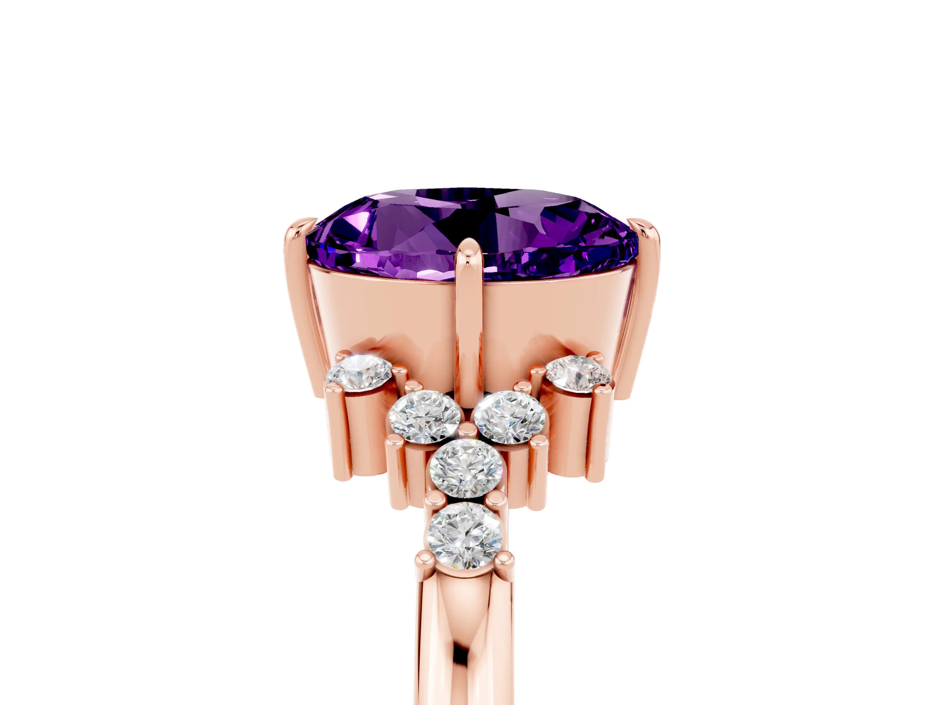 Rose gold Round Cut Amethyst Ring with Side Stones and Four-Prong Setting_41