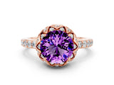 Rose gold Round Cut Amethyst Scalloped Halo Engagement Ring with Round Shared Prong Band_24