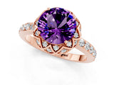 Rose gold Round Cut Amethyst Scalloped Halo Engagement Ring with Round Shared Prong Band_25