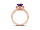 Rose gold Round Cut Amethyst Scalloped Halo Engagement Ring with Round Shared Prong Band_27