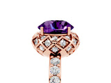 Rose gold Round Cut Amethyst Scalloped Halo Engagement Ring with Round Shared Prong Band_29