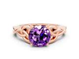 Rose gold Round Cut Amethyst Solitaire Celtic Knot Ring with Four-Prong Setting_12