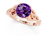 Rose gold Round Cut Amethyst Solitaire Celtic Knot Ring with Four-Prong Setting_13