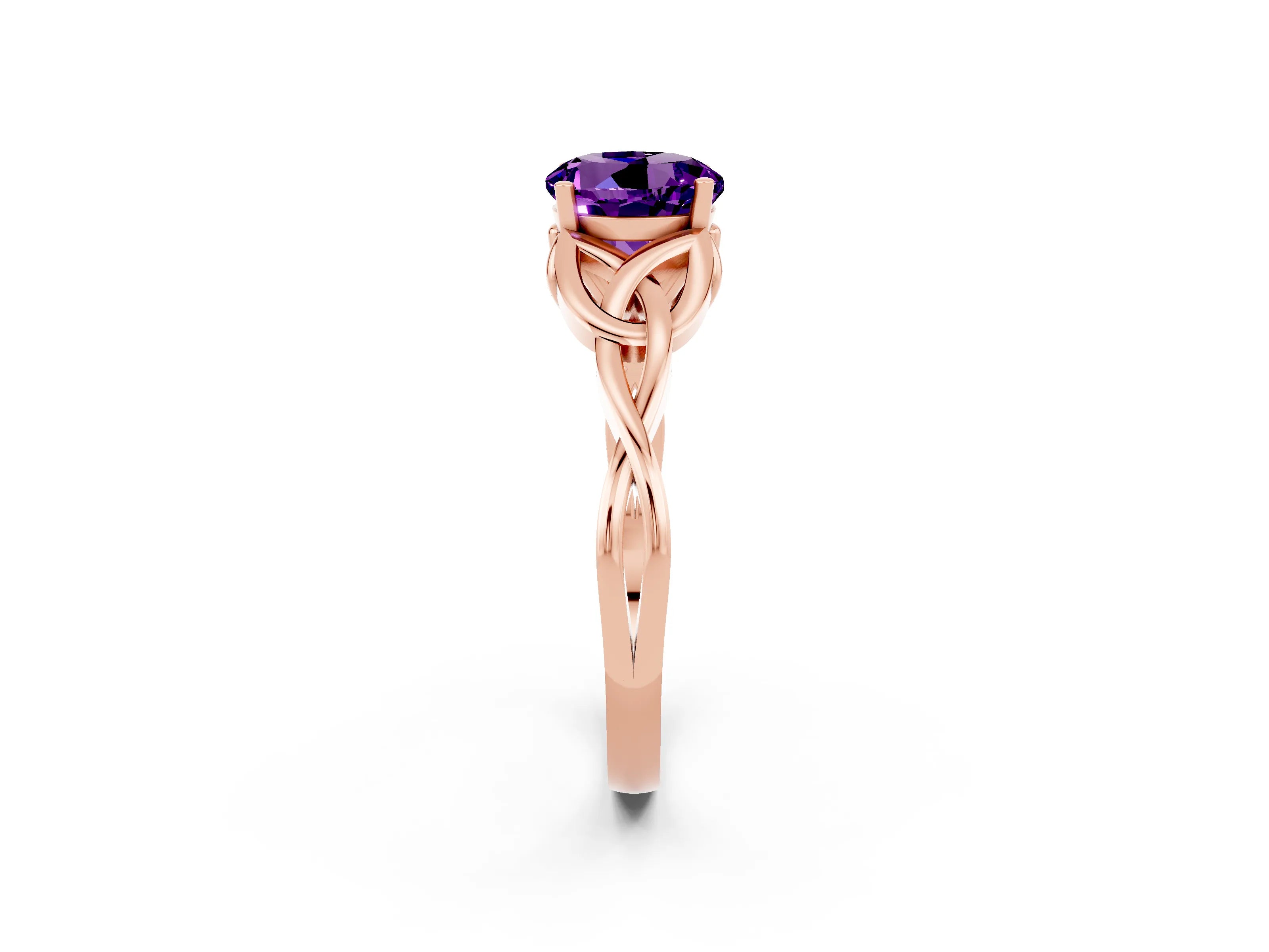 Rose gold Round Cut Amethyst Solitaire Celtic Knot Ring with Four-Prong Setting_14