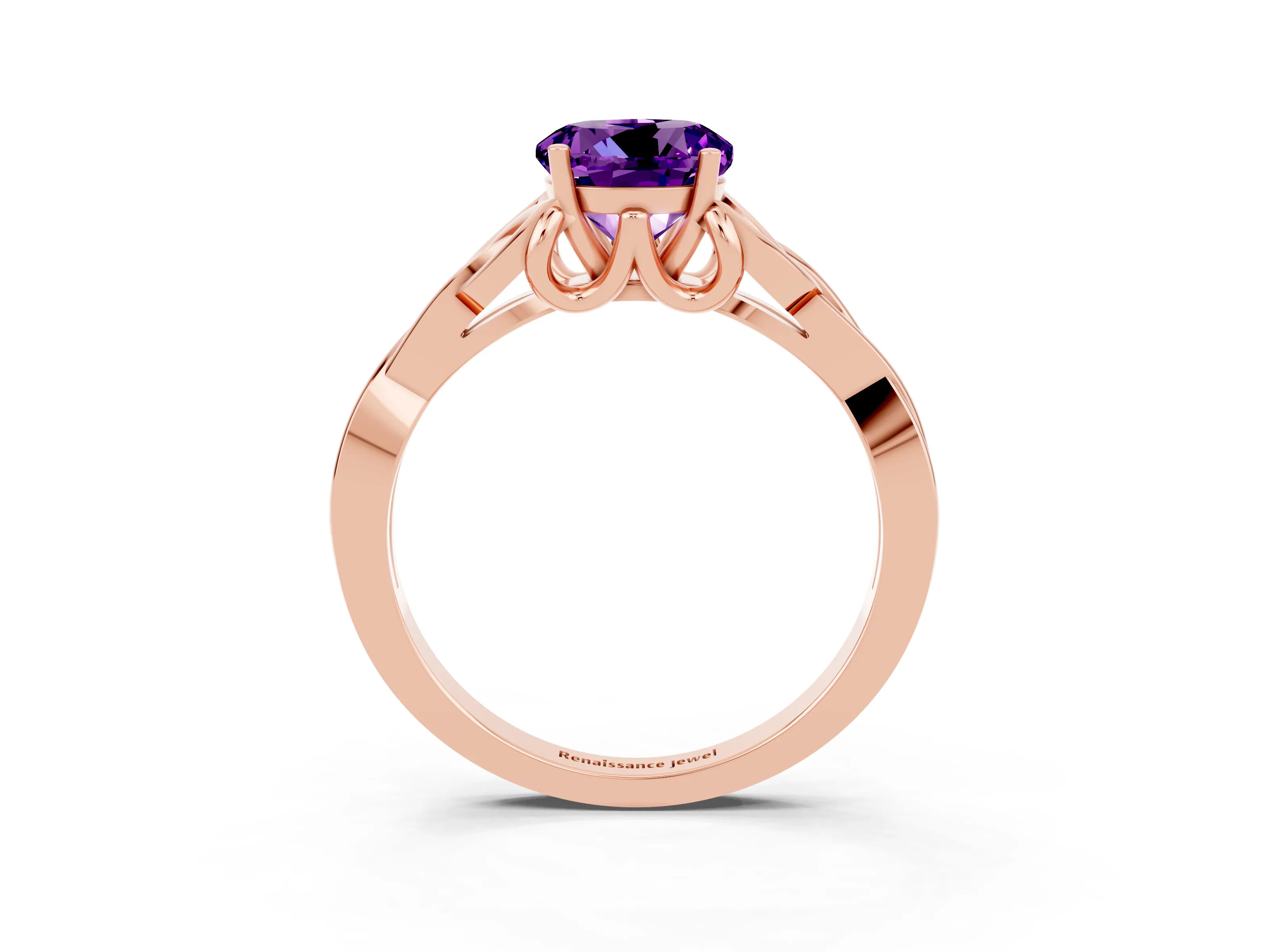 Rose gold Round Cut Amethyst Solitaire Celtic Knot Ring with Four-Prong Setting_15