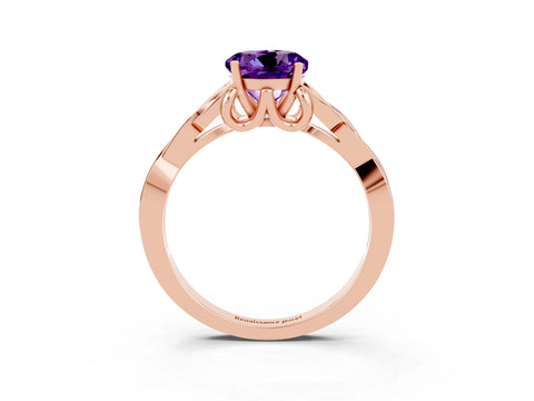 Rose gold Round Cut Amethyst Solitaire Celtic Knot Ring with Four-Prong Setting_15